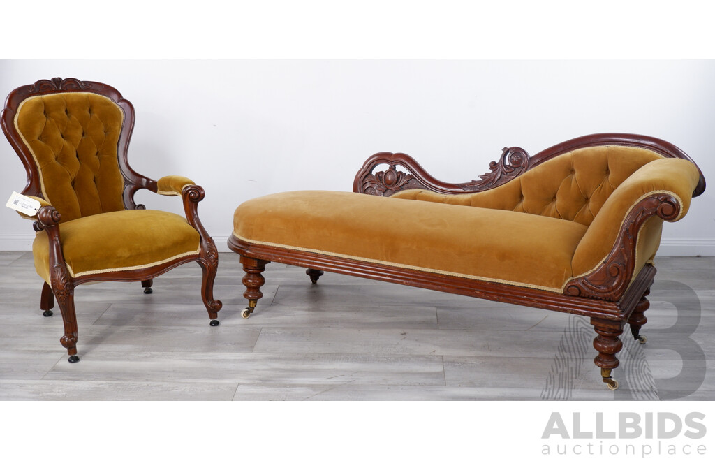 Victorian Style Cedar Chaise Lounge and Grandfather Chair