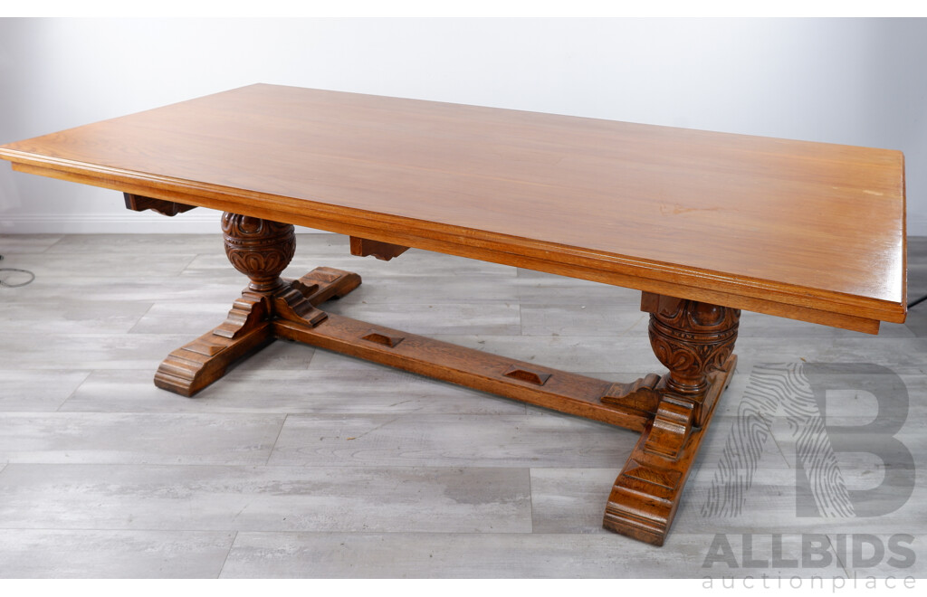 Large Solid Oak Jacobean Refractory Dining Table