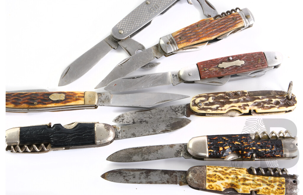 Collection of Eighteen Vintage Pocket Knives Including Okapi, Jowika, German Whale Brand, 1980 USA Milatary Issue and More