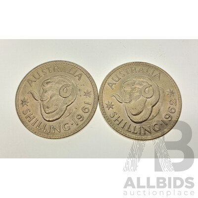 Australain 1961 and 1962 Silver Shillings .500