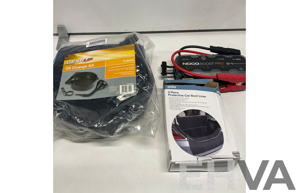 NOCO Boost Pro GB150 Jump Starter & GEAR UP Oil Change Kit & ANKO 3 Piece Protective Car Boot Liner - Lot of 3 -Estimated Total ORP$600.00