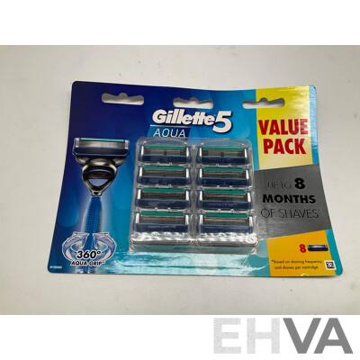 GILLETTE Match 3+,  5 Aqua Blades Packs of 8 and Match3+ Packs of 4 - Lot of 15 - ORP $368.00