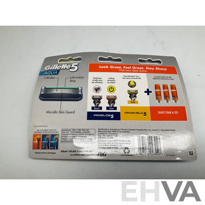 GILLETTE Match 3+,  5 Aqua Blades Packs of 8 and Match3+ Packs of 4 - Lot of 15 - ORP $368.00