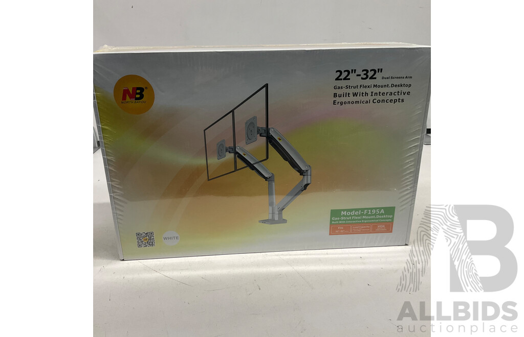 NORTH BAYOU F195A 22-32 Inch Dual Monitor Desk Mount - White - ORP $285.00