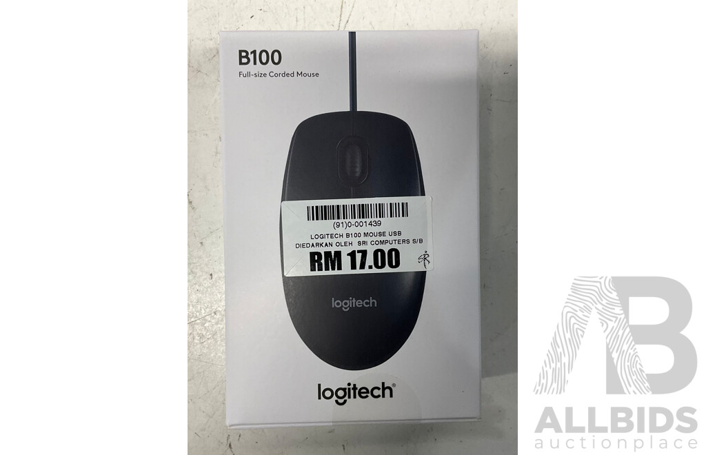 LOGITECH B100 Full-Size Corded Mouse  - Lot of 20 - Estimated Total ORP $380.00