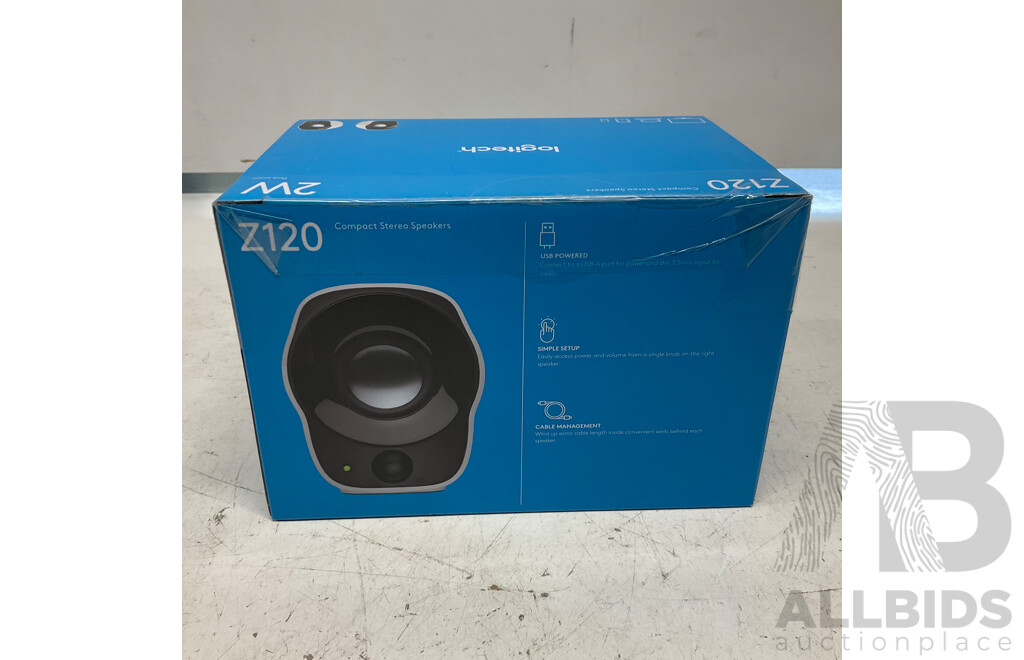 LOGITECH Z120 Compact Stereo Speaker - Lot of 18 - Estimated Total ORP $972.00