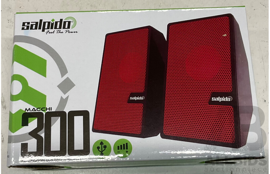 SALPIDO Macci 300 2.0 Channel USB Mini Speaker - Red - Lot of 25