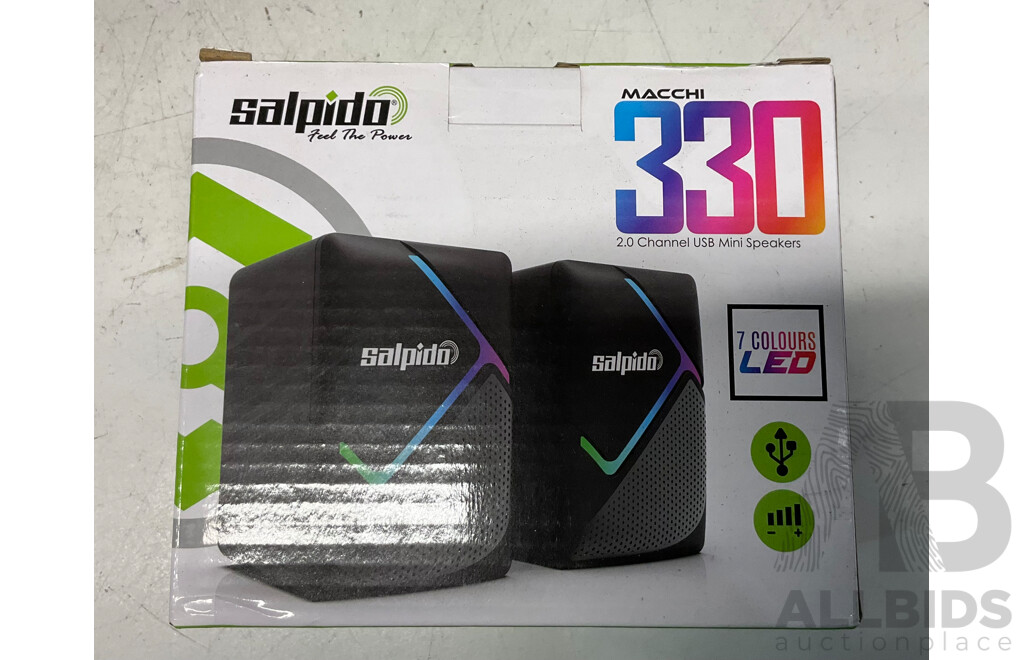 SALPIDO Macci 330 & 335 2.0 Channel USB Mini Speaker  & Caproni 107 Speaker & TARGUS KM610 2.4GHz Wireless Mouse & Keyboard Combo - Lot of 13