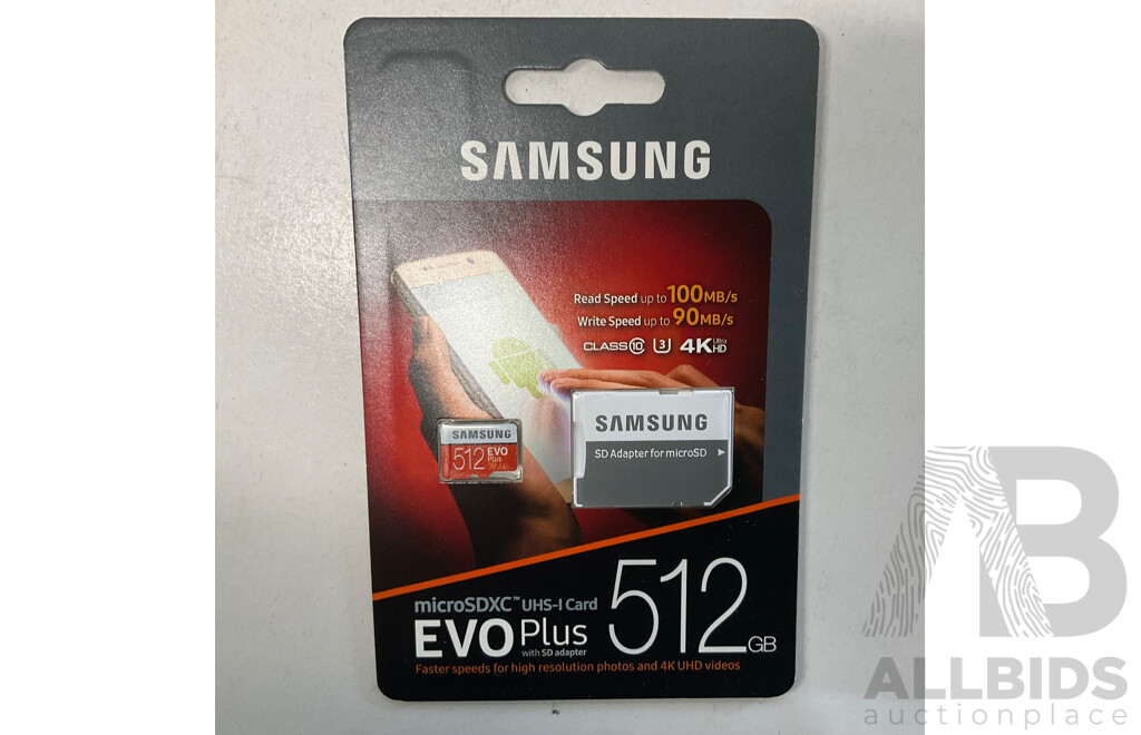 SAMSUNG EVO Plus MicroSD Card 512G with SD Adapter - MB-MC512GA - Lot of 10 - Estimated Total ORP $799.00