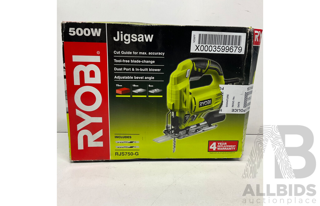 RYOBI 750W Angle Grinder & Drill and Drive Kit with Case & Jigsaw (Tool Only ) & Assorted of Tools - Lot of 5