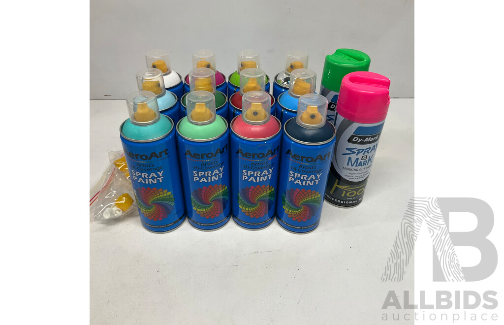 AEROART, DY-MARK Assorted of Spray Paints - Lot of 14  - ORP$100