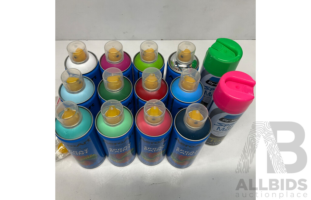 AEROART, DY-MARK Assorted of Spray Paints - Lot of 14  - ORP$100