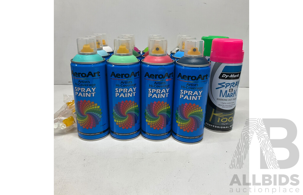 AEROART, DY-MARK Assorted of Spray Paints - Lot of 14  - ORP$100