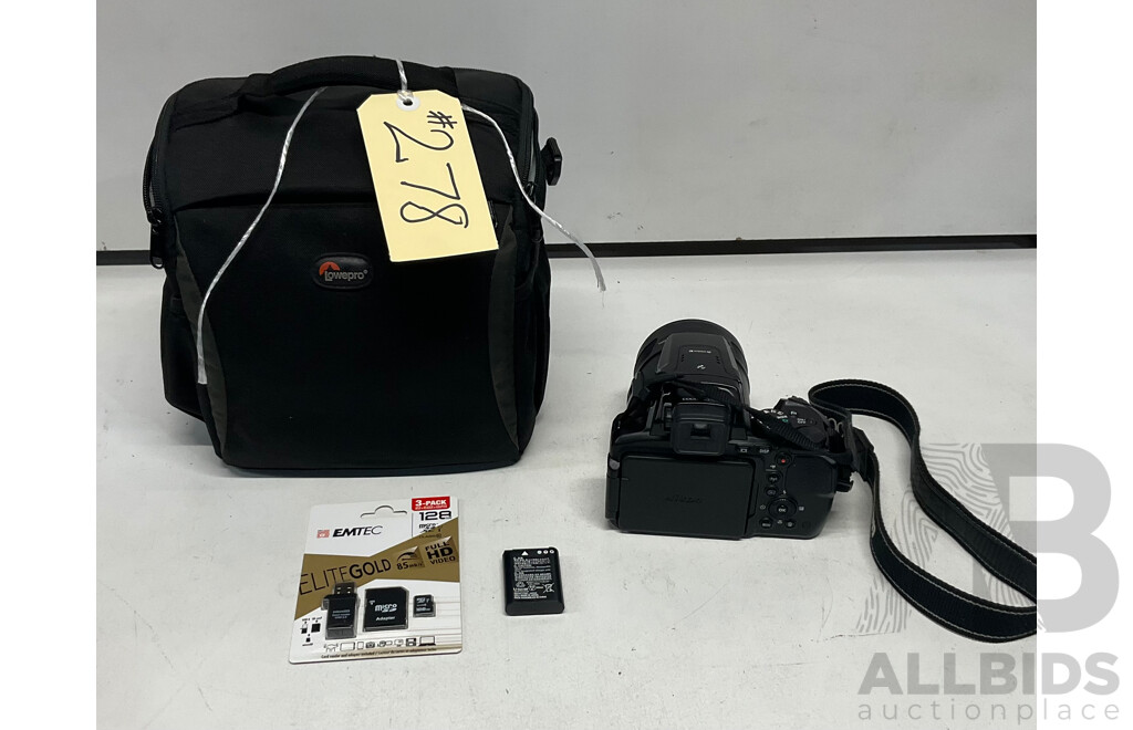 NIKON P900 & 128G Micro SD Set & LOWEPRO Camera Bag - Lot of 3  - ORP $850.00