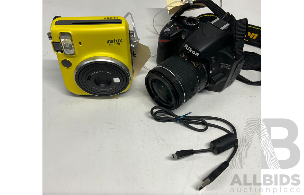 NIKON D3200 with 18-55mm Lens & FUJIFILM Instax Mini70 - Lot of 2