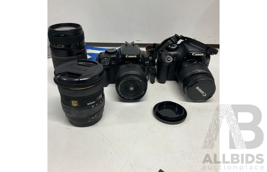 CANON 1100D with 18-55mm & 400D with 18-55mm  & SIGMA 10-20mm Lens & TAMRON 70-300mm Lens - Lot of 4