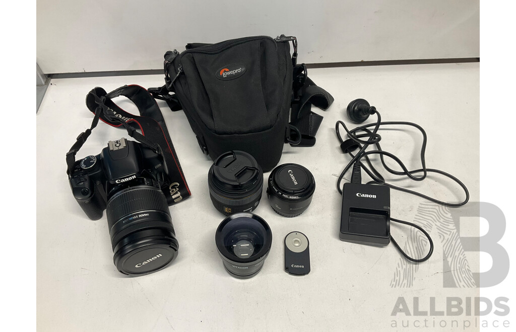 CANON 450D with 18-200mm Lens & 50mm F1.8 & SIGMA 30mm F1.4 DC HSM  & Ultra Macro Wide Lens - Lot of 4