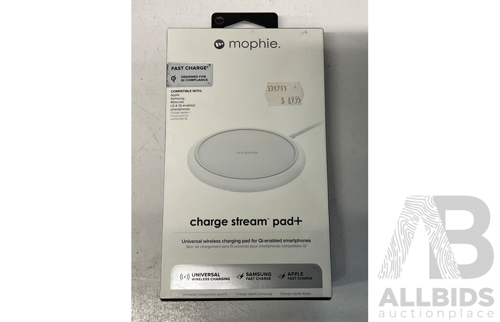 MOPHIE Charge Stream Pad &SCOSCHE Magicmount Power Bank - Lot of 2 - Estimated Total ORP $179.00
