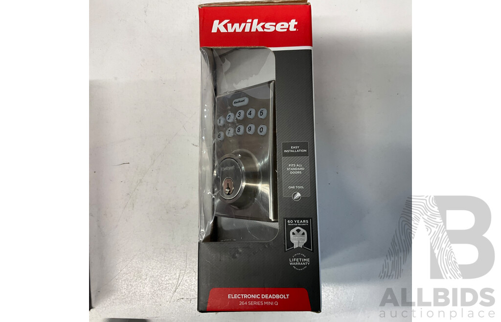 KWIKSET Electronic Deadbolt 264 Series Mini Q & SQUARE Reader & TREND MICRO Home Network Security - Lot of 3 - Estimated Total ORP $259.00