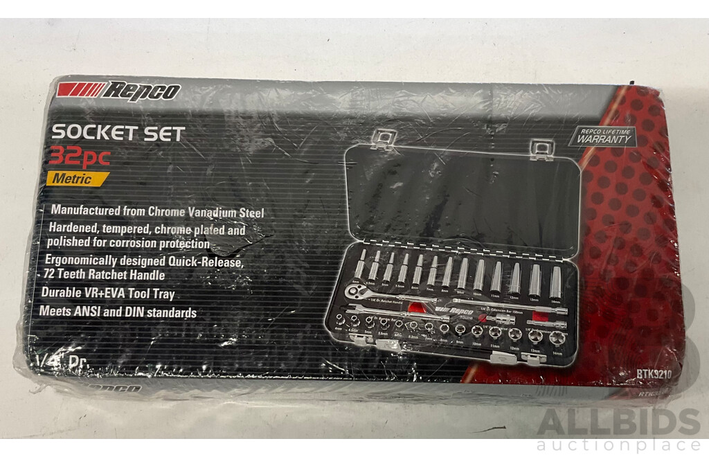 REPCO Socket Set X2 & Assorted of Tools, Glove, Ear Protector - Estimated Total ORP $350.00