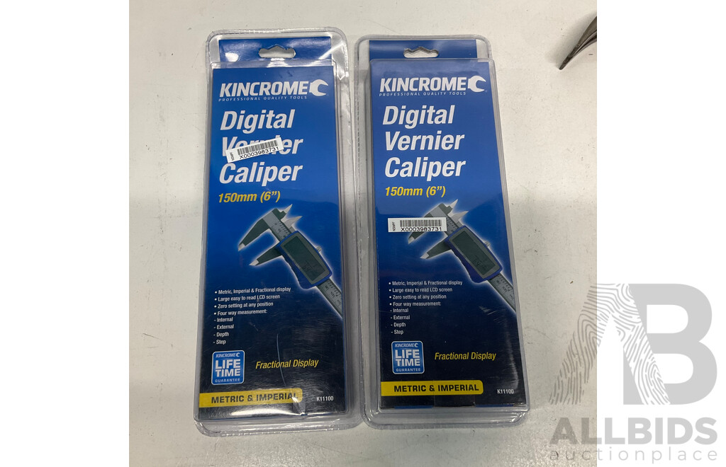 KINCROME 150mm Digital Vernier Caliper X2 & Assorted of Tools - Lot of 6 - Estimated Total ORP $300.00