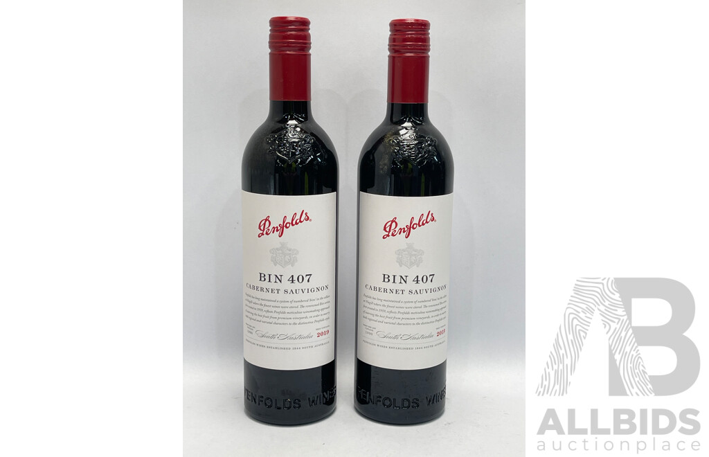 Penfolds 2019 Bin 407 Cabernet Sauvignon - 750ml - Lot of 2