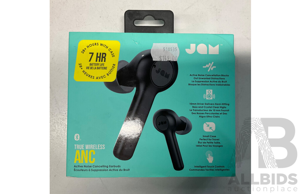JAM Ture Wireless ANC Earbuds (Black )  - Lot of 2 - Estimated Total ORP$ 298.00