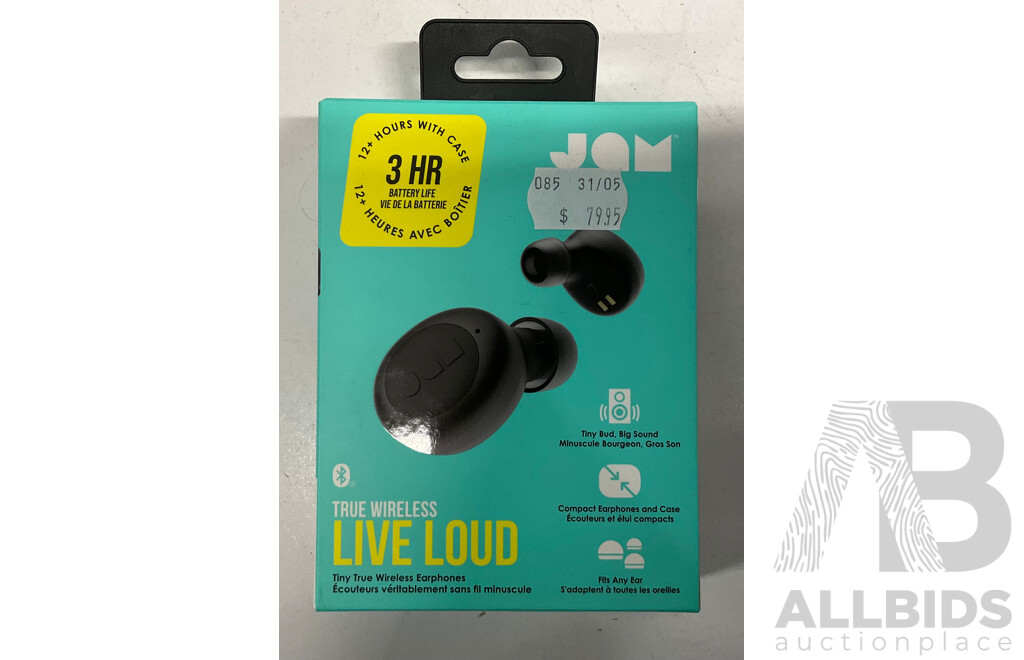 STM Smart Wireless Charging & JAM Ture Wireless LIVE LOUD Earbuds (Black) - Lot of 2 - Estimated Total ORP$ 228.00