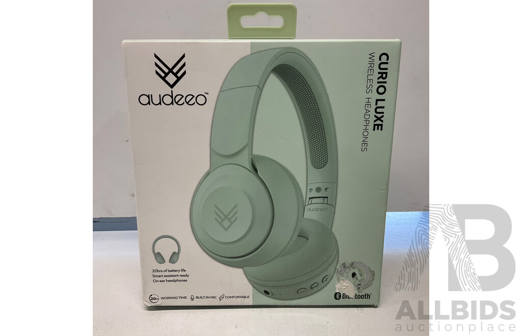 AUDEEO Curio Wireless Headphones (Pink & Black) & Curio Luxe Wireless Headphones (Mint)  - Lot of 3 - Estimated Total ORP$ 160.00