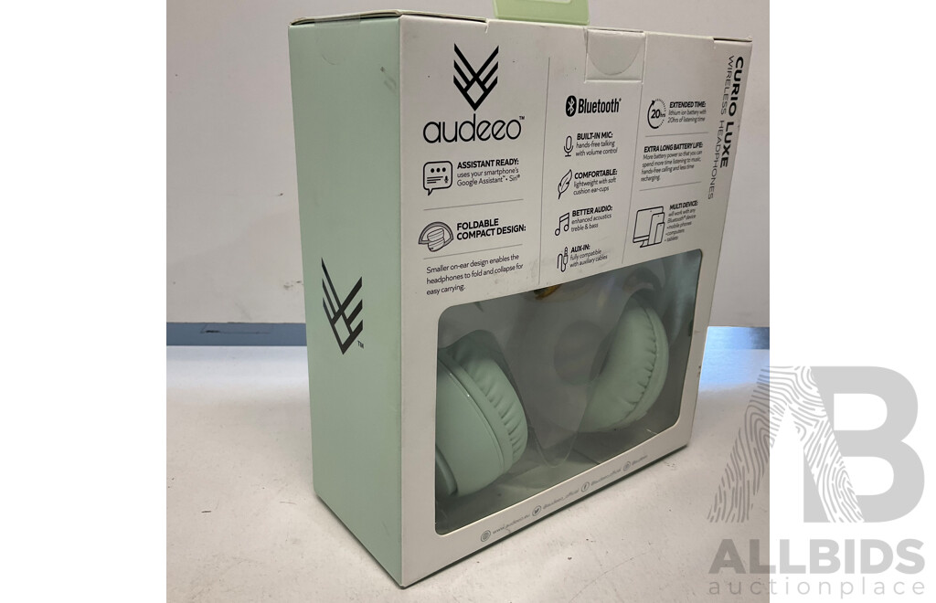 AUDEEO Curio Wireless Headphones (Pink & Black) & Curio Luxe Wireless Headphones (Mint)  - Lot of 3 - Estimated Total ORP$ 160.00