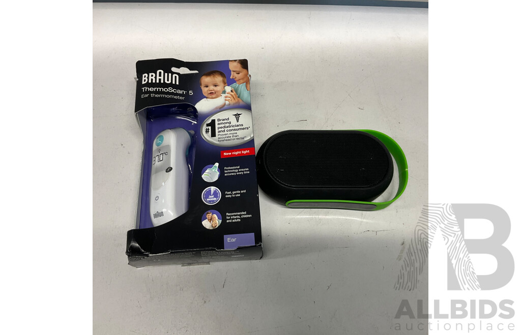 BRAUN ThermoScan 5 Ear Thermometer & FUSE Bluetooth Speaker - Lot of 2 - Estimated Total $150.00