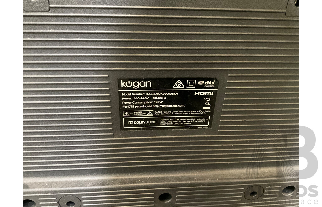 KOGAN (KALED50XU9010SKA) 50” Smart HDR 4K UHD LED TV - Estimated ORP $399.00