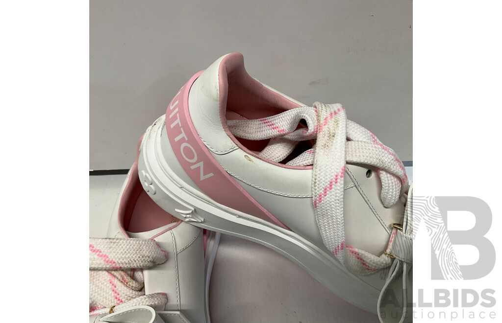 LOUIS VUITTON Calfskin Time Out Bow Sneakers  White Pink Size 38.5