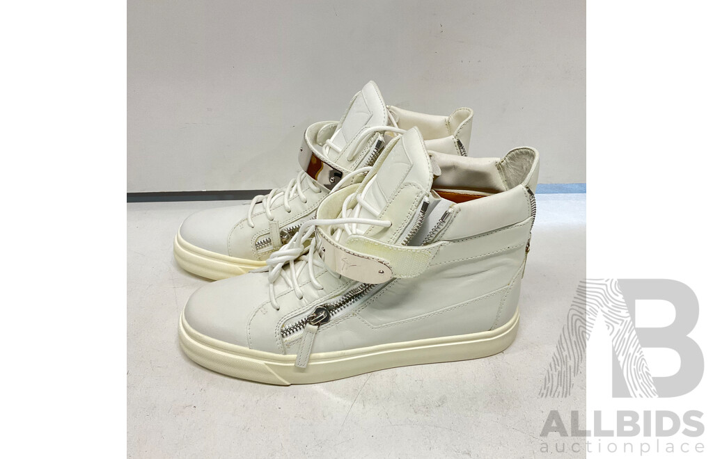 GIUSEPPE ZANOTTI Mens White Leather  Double Side Zip Mid Top Sneakers Size 42