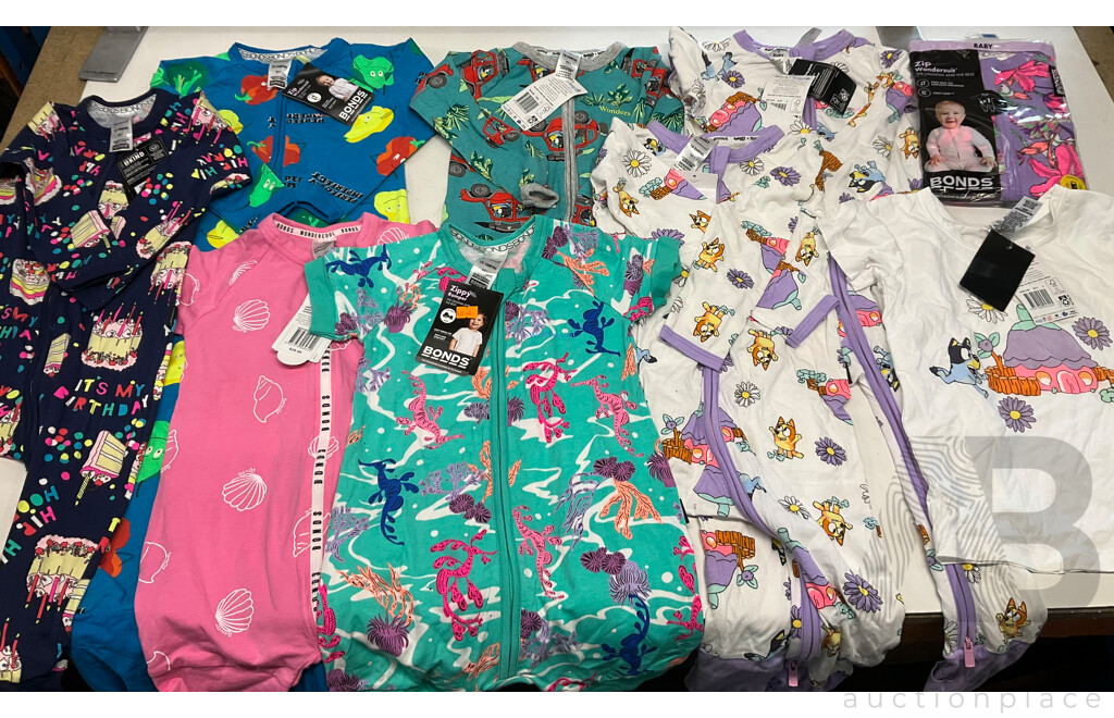 BONDS Assorted of Babysuits (12m to 3Y) - Lot of 9 - Estimated Total $200.00