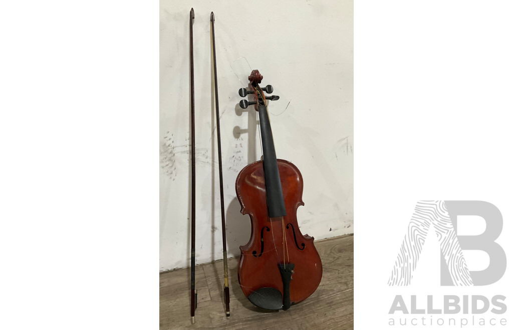 PIRASTRO Damaged Violin W/Case and Two Bows