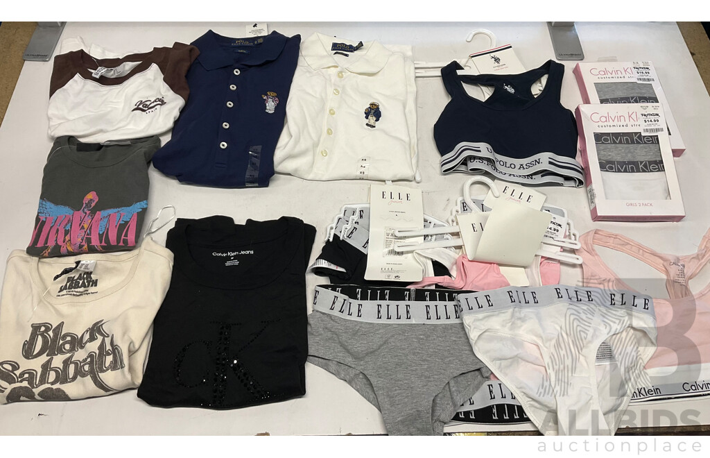 POLO, CALVIN KLEIN, DIVIDED Clothing for Youth (M/S/XS/XXS) & Assorted of Underwear (Size 12y-13y) - Lot of 12 - Estimated Total $500.00