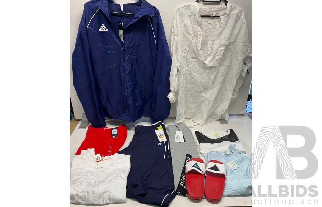 GUESS, NAUTICA,ADIDAS & Assorted of Clothing for Men/ Women (Size S)  - Lot of 10 - Estimated Total $500.00