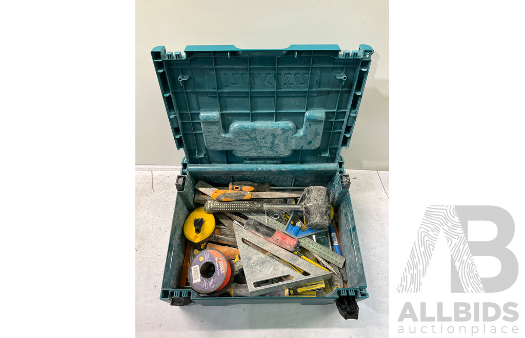 MAKITA Tool Box W/ Chalk Line, Mallet, Screw Drivers, Wrenches and Other Assorted Tools and Hardware