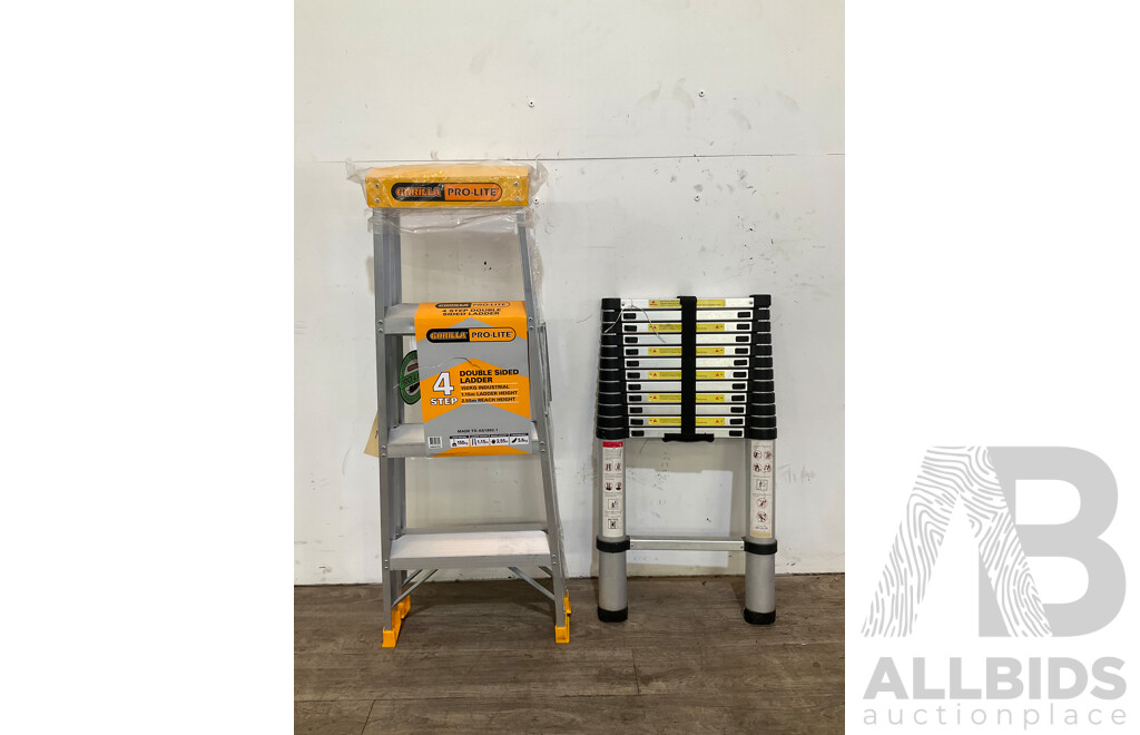 GORILLA Pro-Lite 4 Step Double Sided Aluminium Ladder & Telescoping Extention Ladder 4.4M - ORP: $329.00