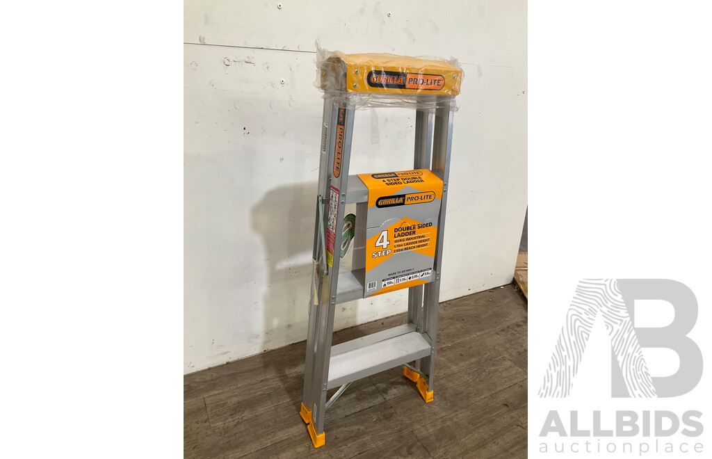GORILLA Pro-Lite 4 Step Double Sided Aluminium Ladder & Telescoping Extention Ladder 4.4M - ORP: $329.00
