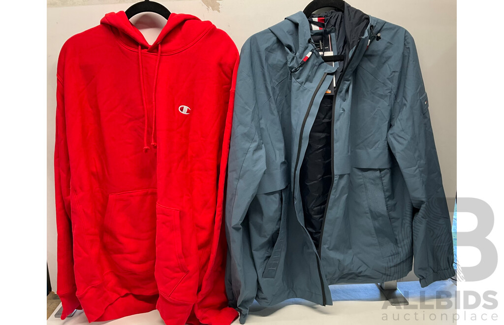 CHAMPIAN Hooides & TOMMY HILFIGER Ripstop Hooded Jacket (Size XL)  - Lot of 2 - Estimated Total ORP$500.00