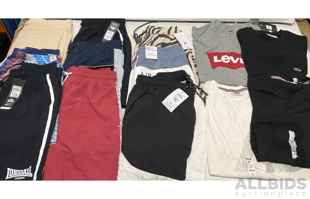 LEVIS, FILA, LACOSTE & Assorted of T-Shirt / Shorts / Vests (Size M) - Lot of 14 - Estimated Total $500.00