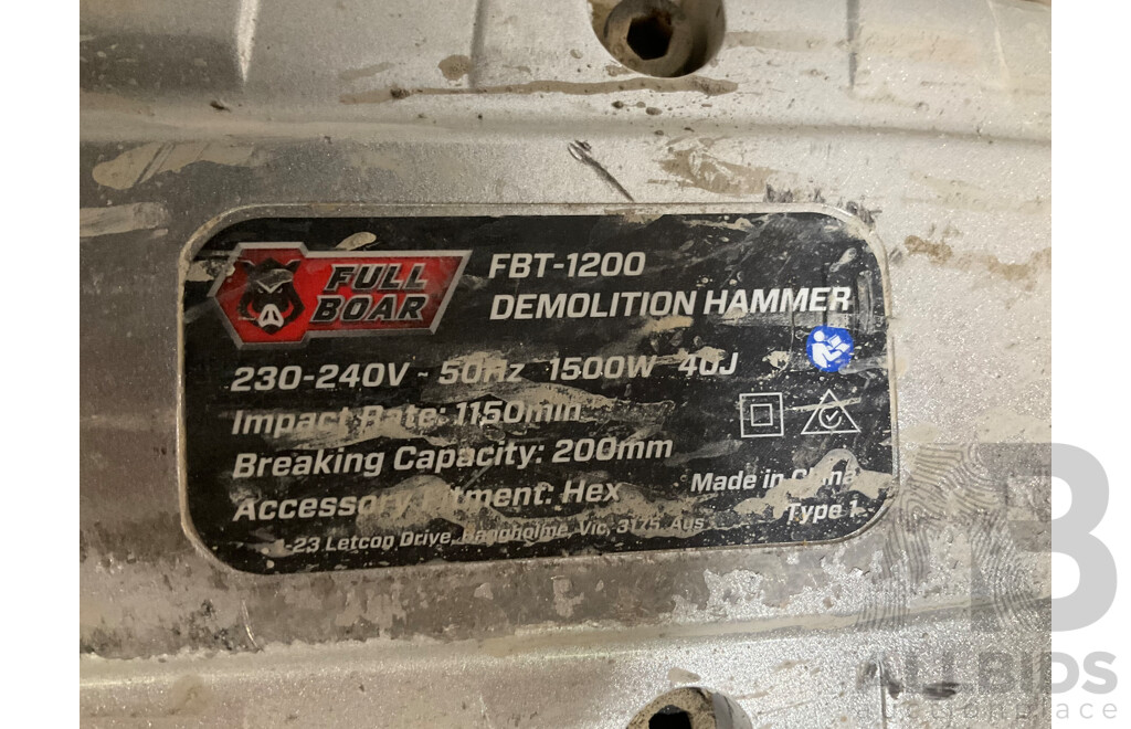 FULL BOAR 1500W 12kg Light Duty Demolition Hammer X2  - ORP: $698.00