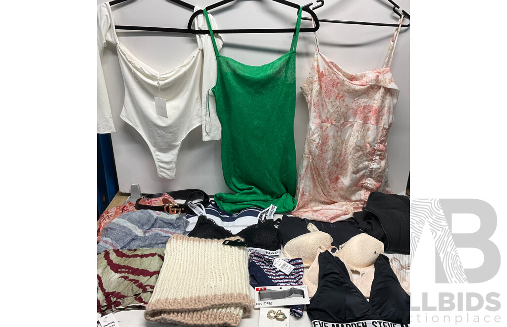 ZARA, MISSSHOP, MESHKI  & Assorted of Underwear /Clothing/ Scarfs  (Size L) - Lot of 18 - Estimated Total $500.00