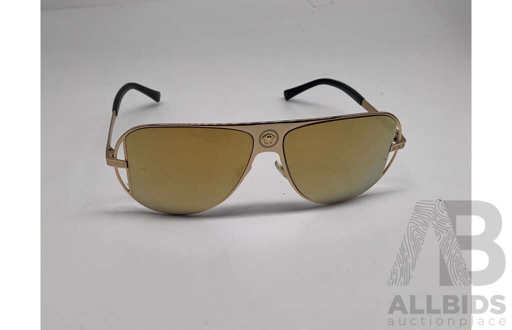 VERSACE VE2212 Gold Sunglasses and SAINT MORTA Iced Gold Cross Earring - ORP: $400
