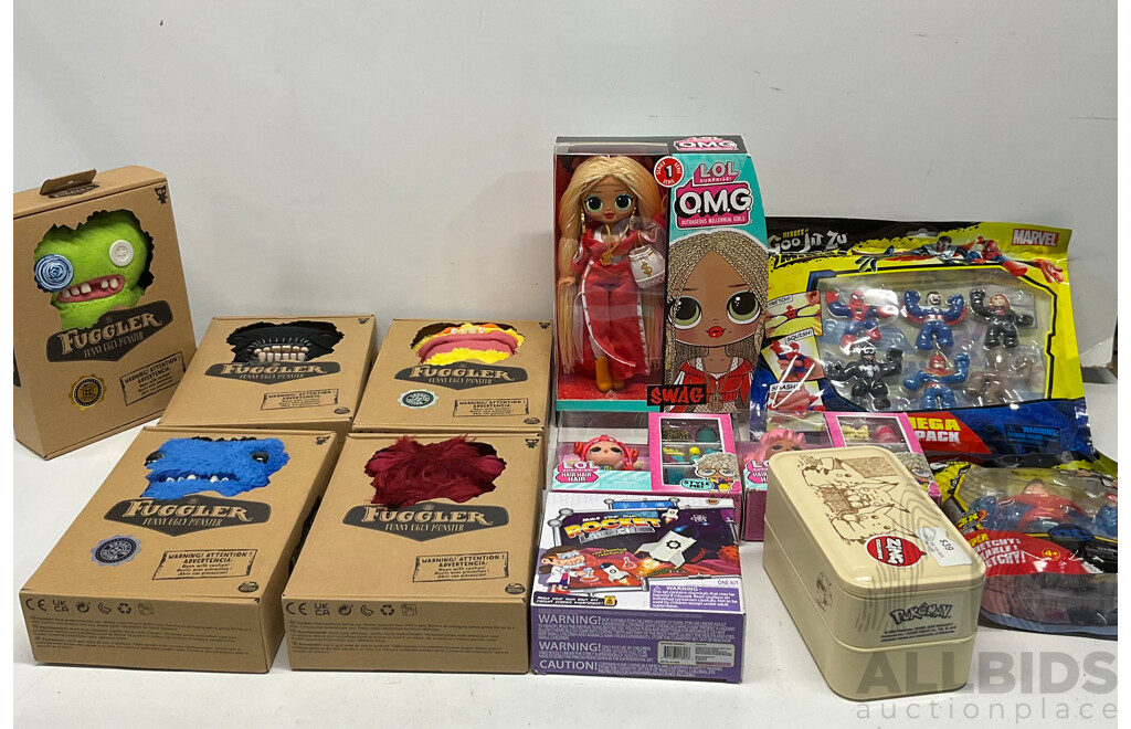 FUGGLER, GOO JIT ZU, LOL SURPRISE Girls &   Assorted of Toys & Bento Box  - Lot of 12  - Estimated Total ORP$250.00