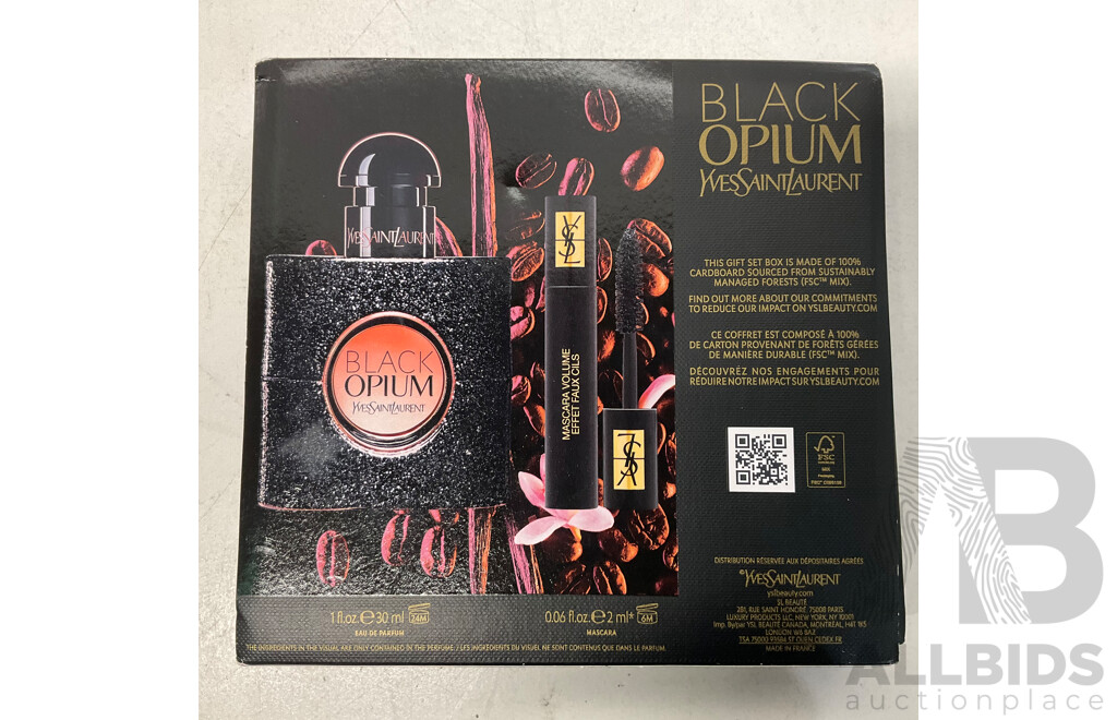 Yves Saint Laurent Opium Black 30ml Opium Black Perfume Gift Set & VERSACE Eau De Toilette 100ml - Lot of 2