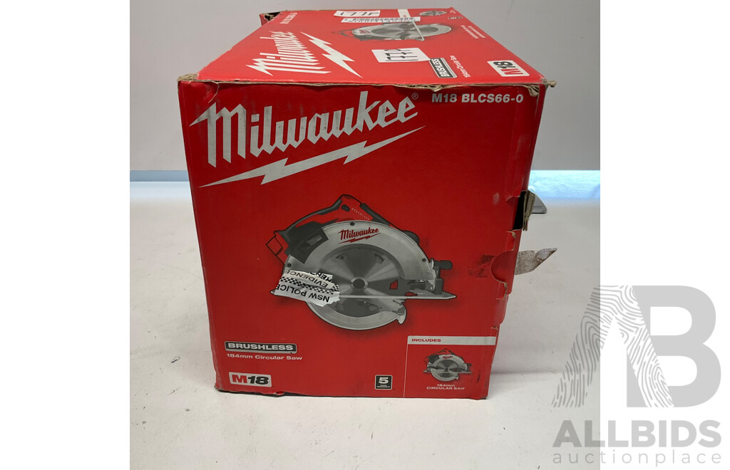 MILWAUKEE M18 BLCS66-0 Brushless 184mm Circular Saw (Tool Only) - ORP$438.00