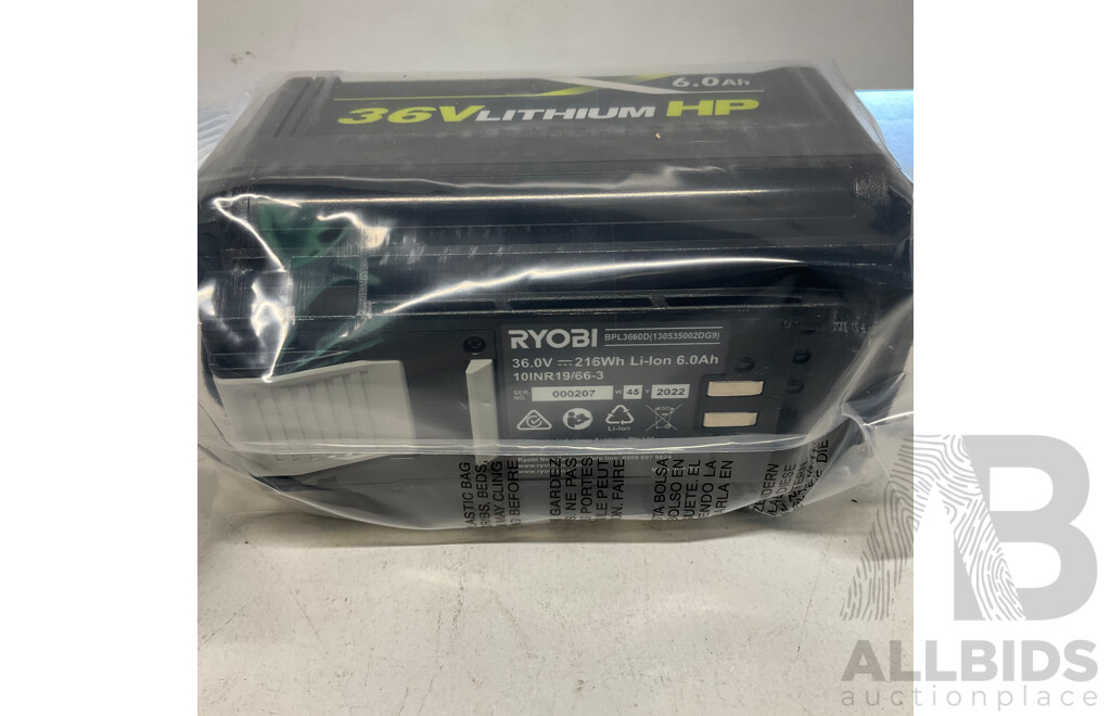 RYOBI 36.0V 6.0 Ah Battery - BPL3660D - ORP $299.00